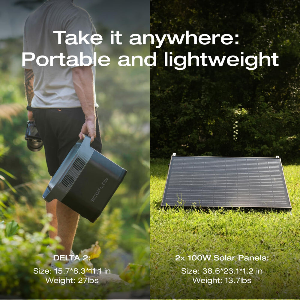 EF ECOFLOW DELTA 2 next to a backpack to show compact size and travel convenience