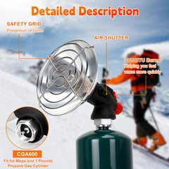 EffiMate mounted on 1lb propane tank offering cordless heat convenience