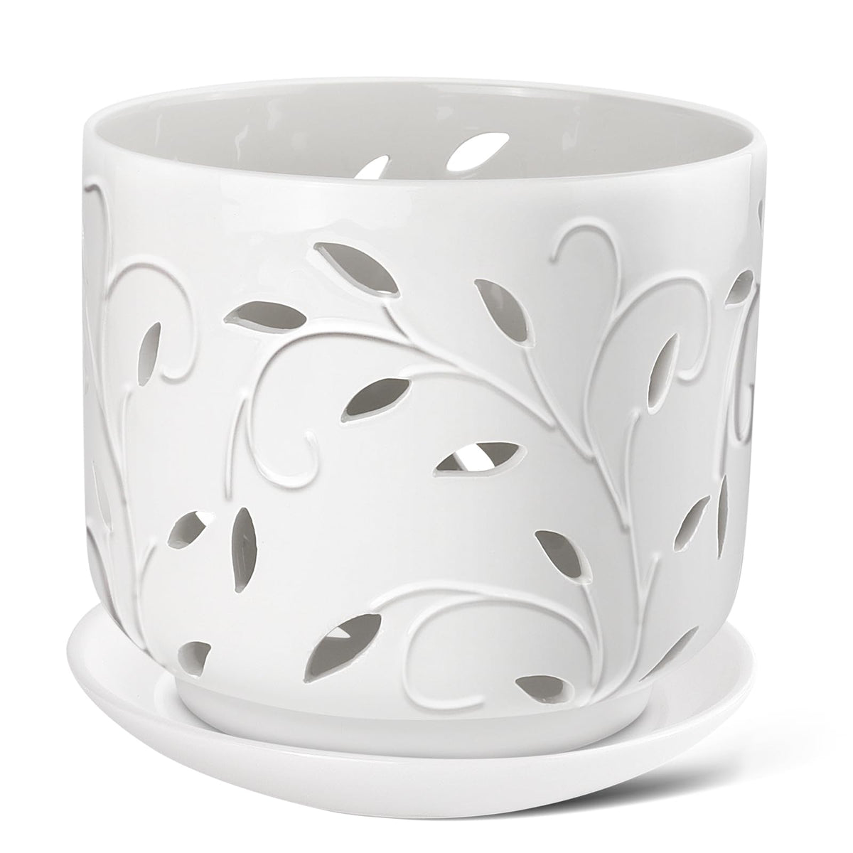EFISPSS front view of packaged white ceramic pot showing premium presentation