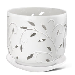 EFISPSS front view of packaged white ceramic pot showing premium presentation