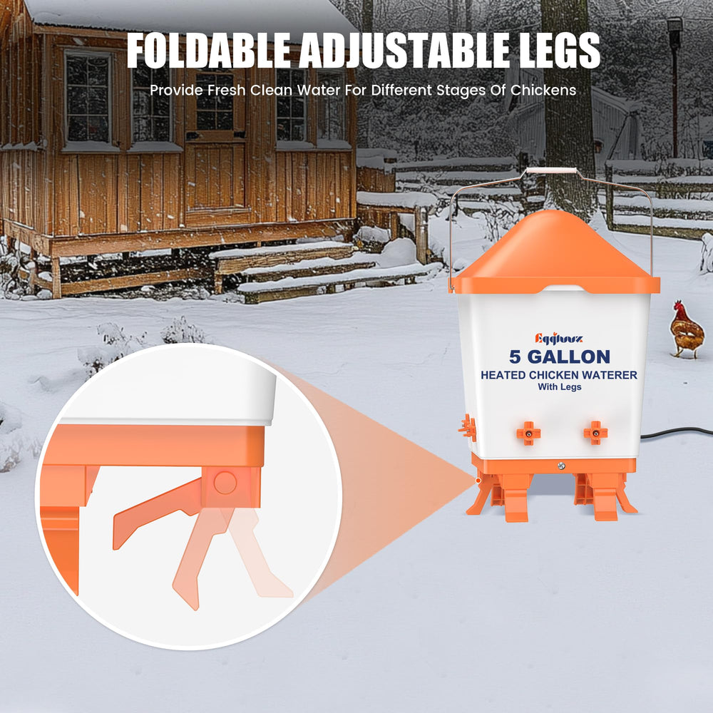 Eggluuz foldable adjustable legs demonstrated at different heights for chicks, pullets, and adult hens