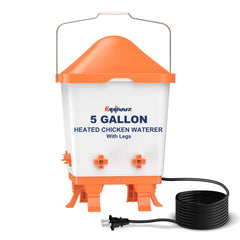 Eggluuz front view of 5-gallon heated waterer showing stable base and large capacity for continuous supply