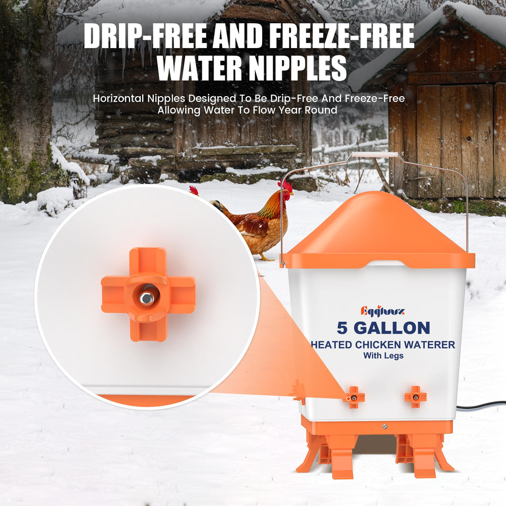 Eggluuz installed inside a chicken coop with hens drinking, illustrating winter-ready setup and protection