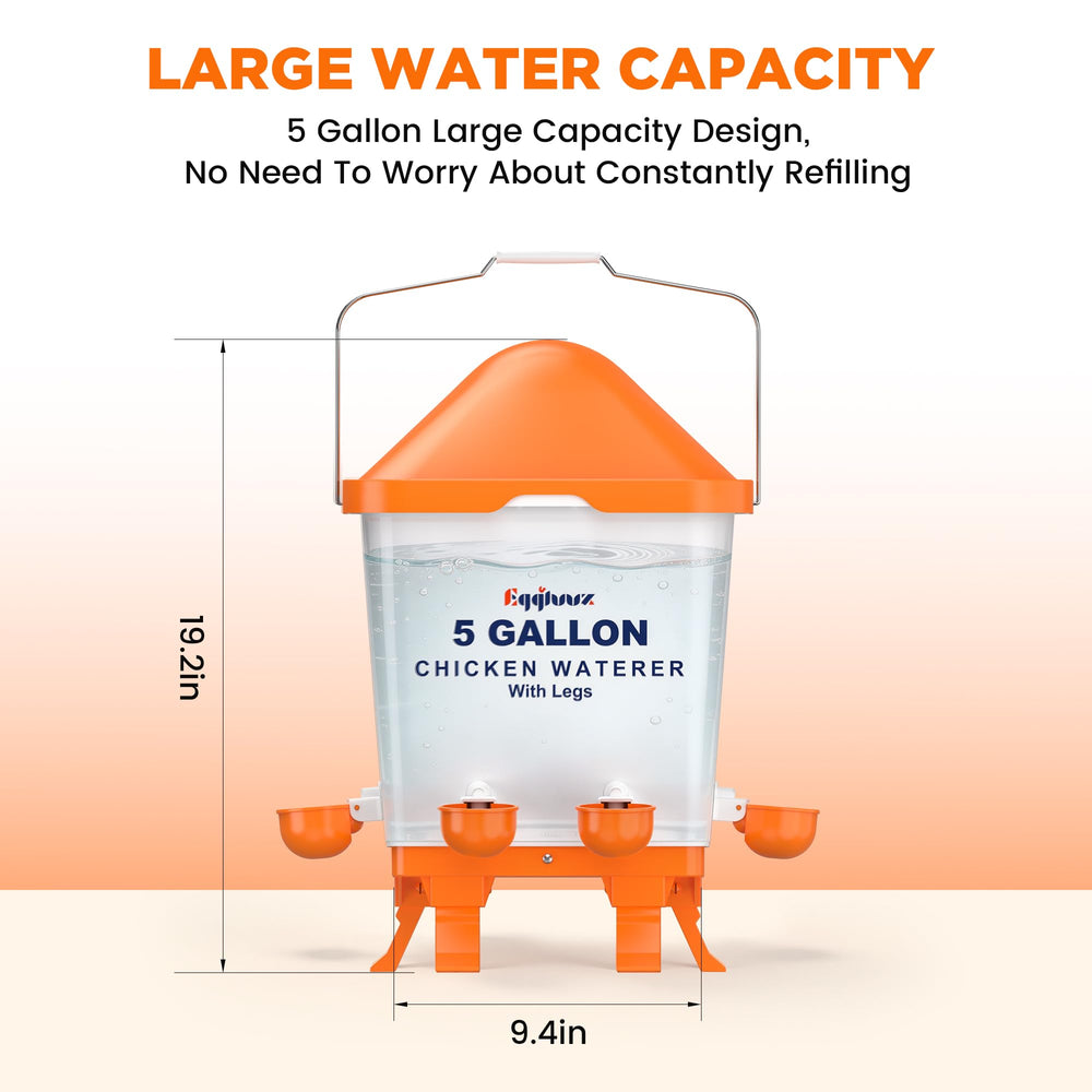 Eggluuz next to a measuring stick showing five-gallon scale for fewer refills