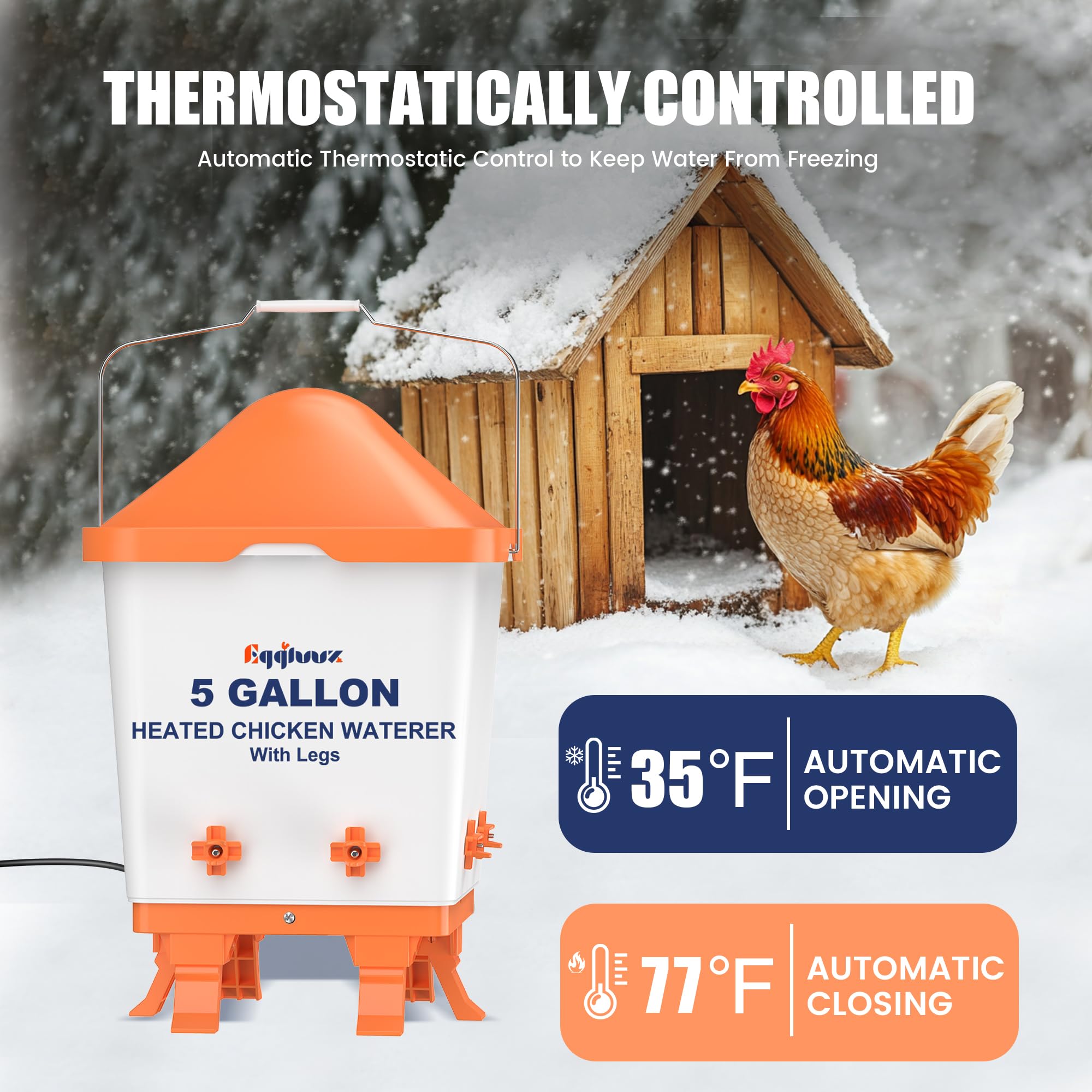 Eggluuz detail of thermostatic control area highlighting automatic temperature-activated heating for energy saving