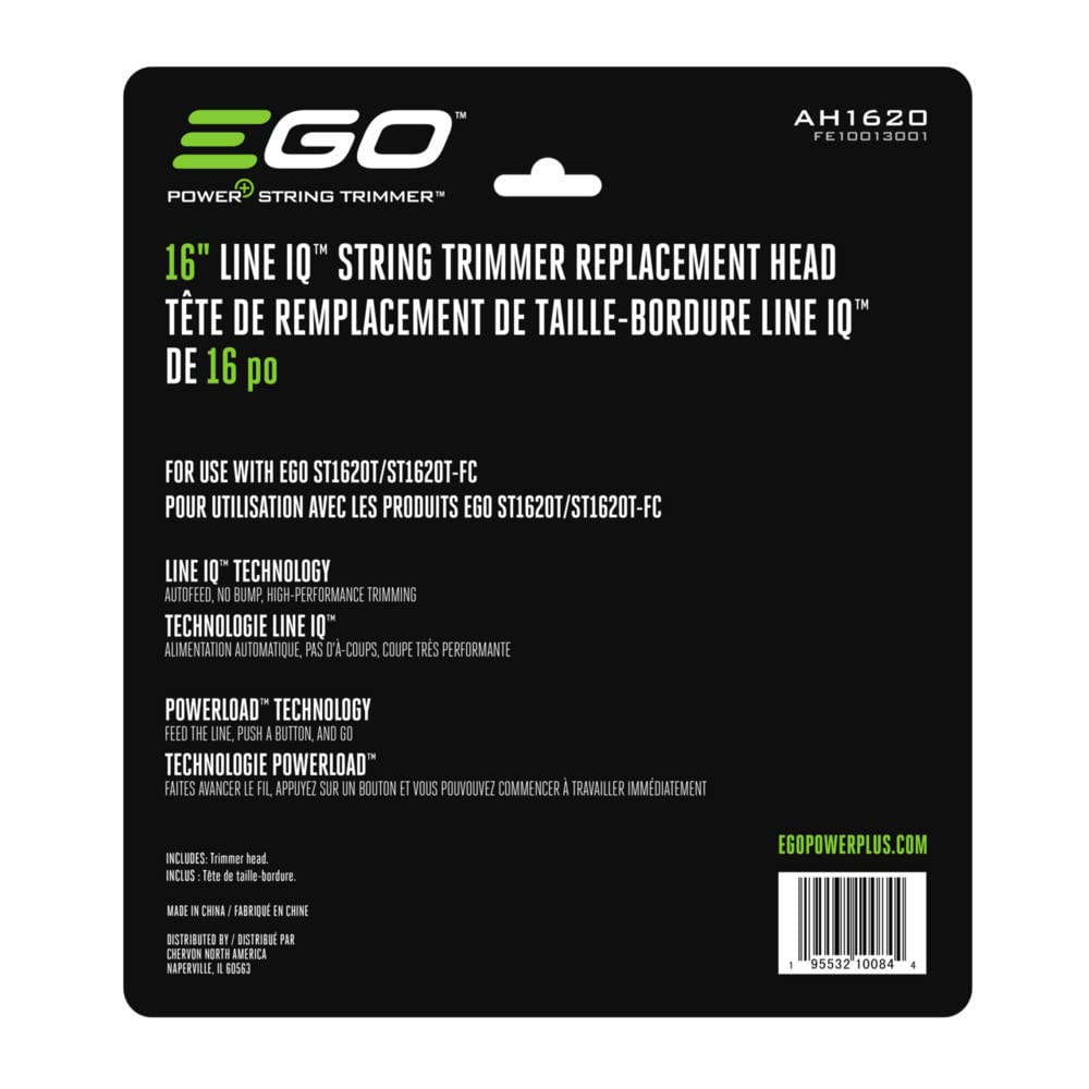 EGO Power+ AH1620 installed on trimmer cutting grass demonstrating consistent 16-inch swath