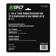 EGO Power+ AH1620 installed on trimmer cutting grass demonstrating consistent 16-inch swath