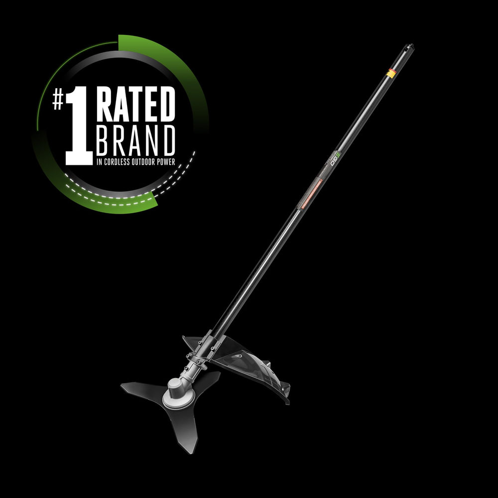 EGO Power+ blade close-up highlighting three-tooth steel construction and durability