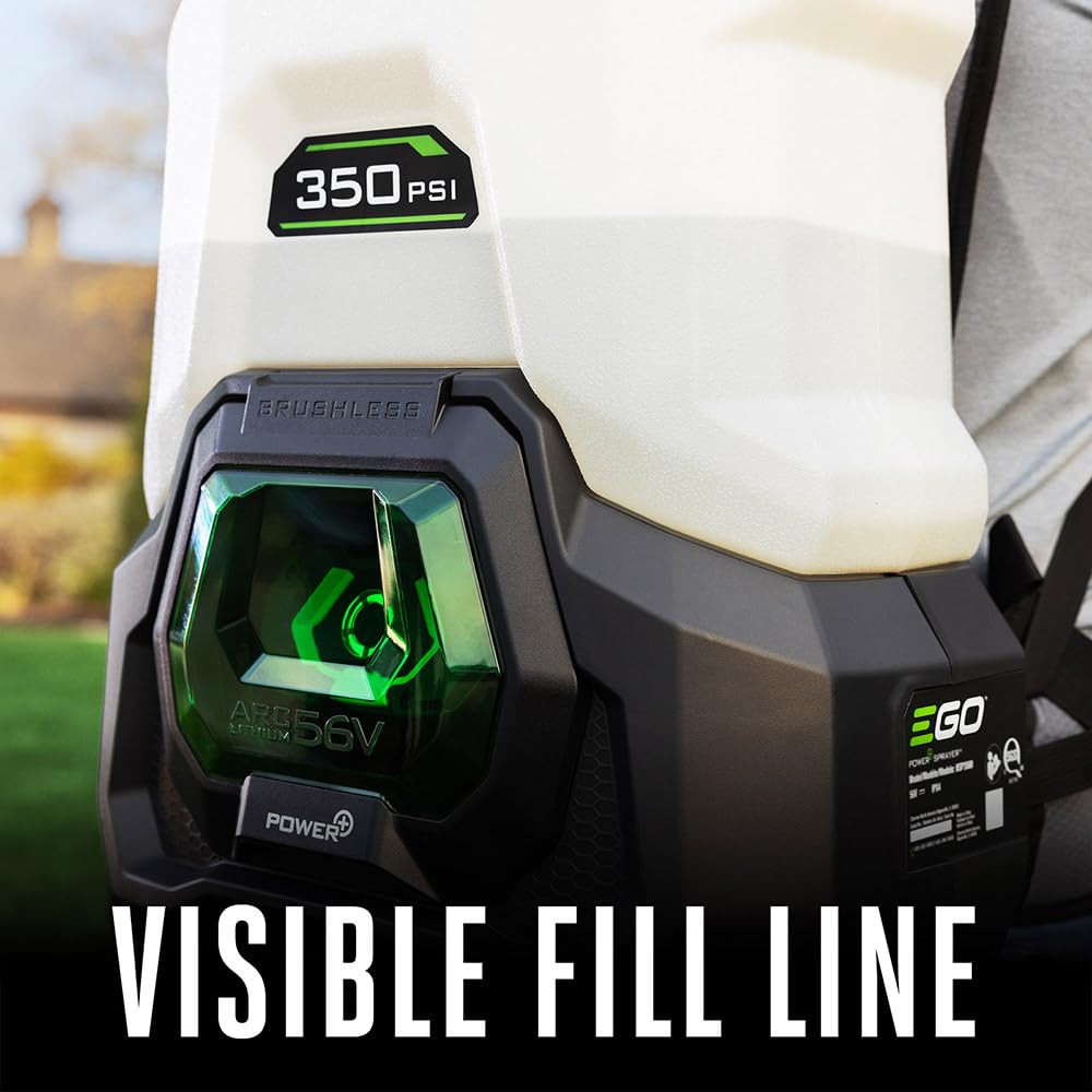 EGO Power+ BSP3500 translucent 4-gallon tank showing visible fill level benefit