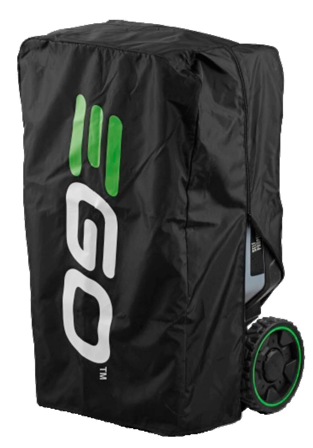 EGO CM001 cover fitted on mower front protects finish from dust
