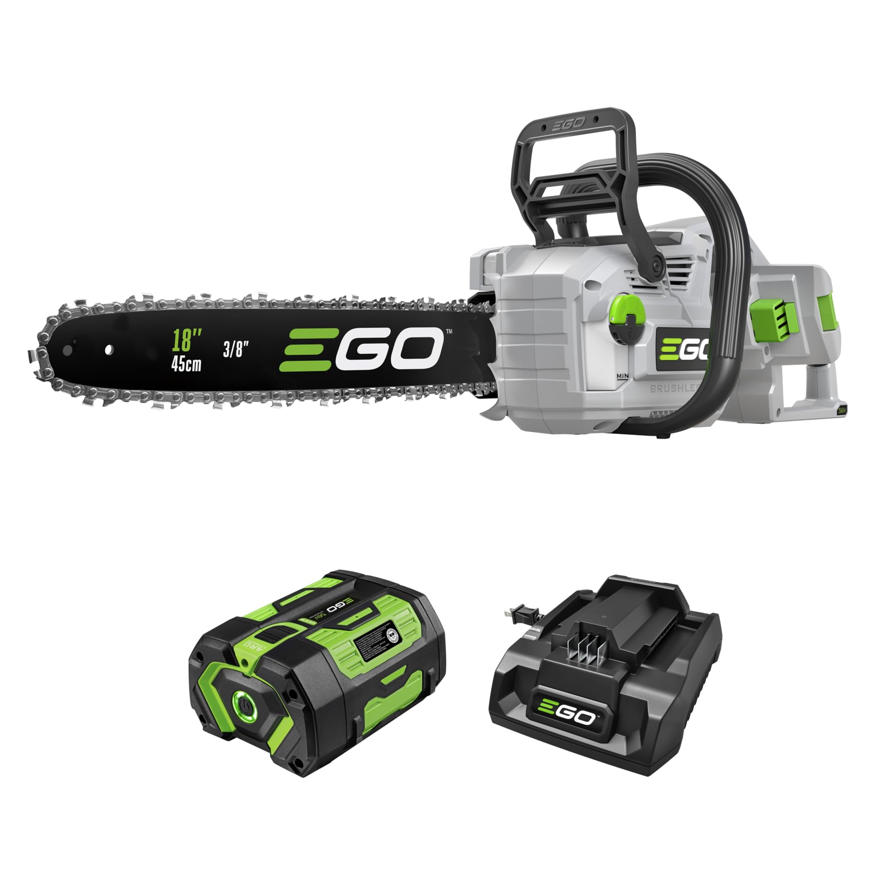 EGO POWER+ CS1815 front angle showing compact design and balanced stance