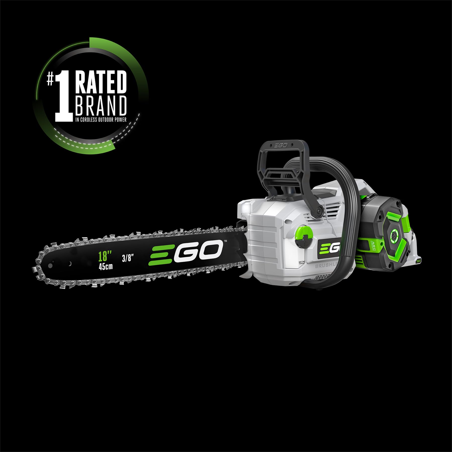 EGO POWER+ CS1815 cutting a large branch demonstrating powerful cordless performance