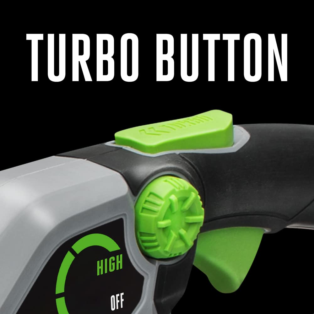 EGO POWER+ battery installed on blower showing quick-swap convenience