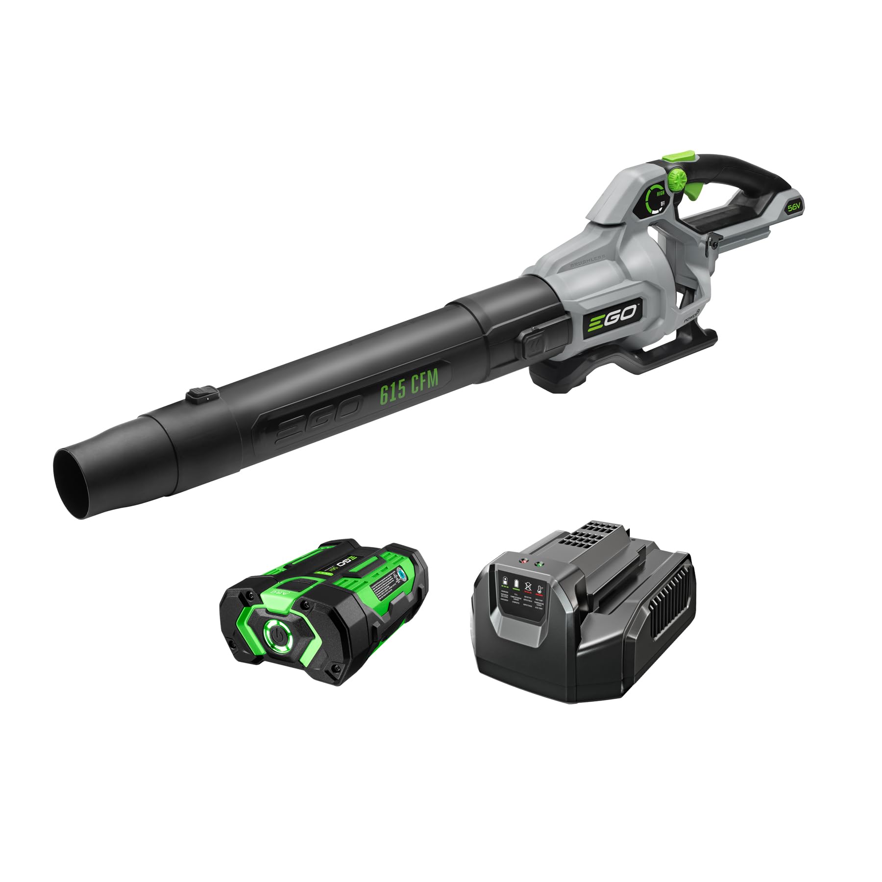 EGO POWER+ LB6151 front view showing compact blower and benefits of quieter operation