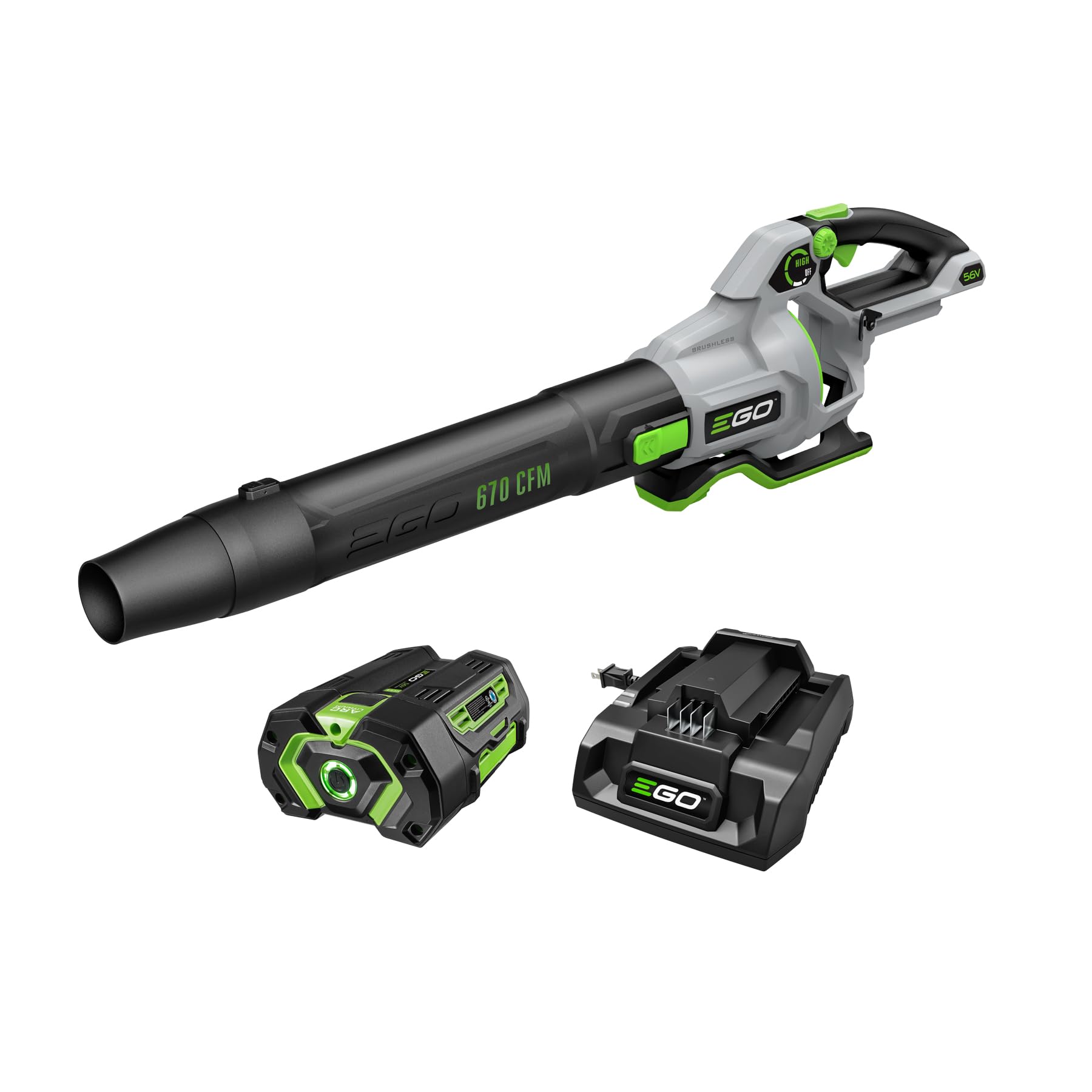 EGO Power+ LB6703 front angle showing compact design and fast cleanup benefit