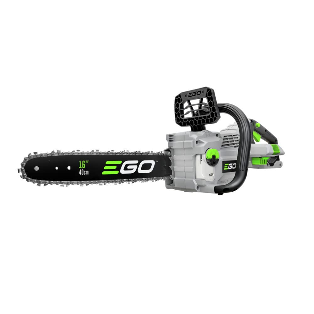 EGO Power+ chainsaw front view showing compact cordless design and easy handling