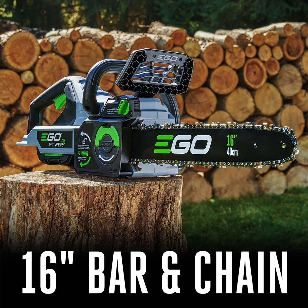 EGO Power+ handle and controls detail highlighting tool-free adjustments and safety