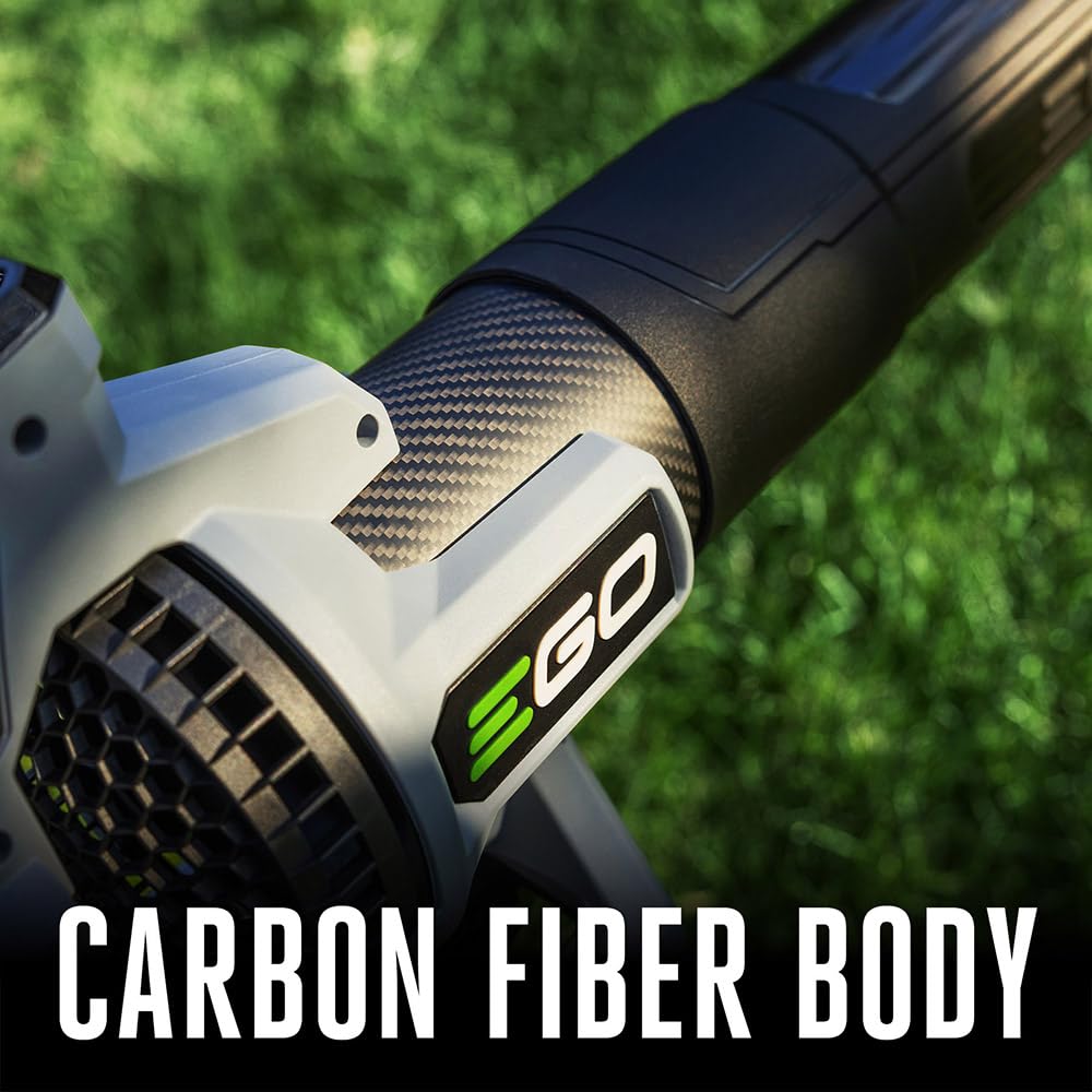 EGO Power+ blower clearing wet leaves with tapered nozzle for concentrated force
