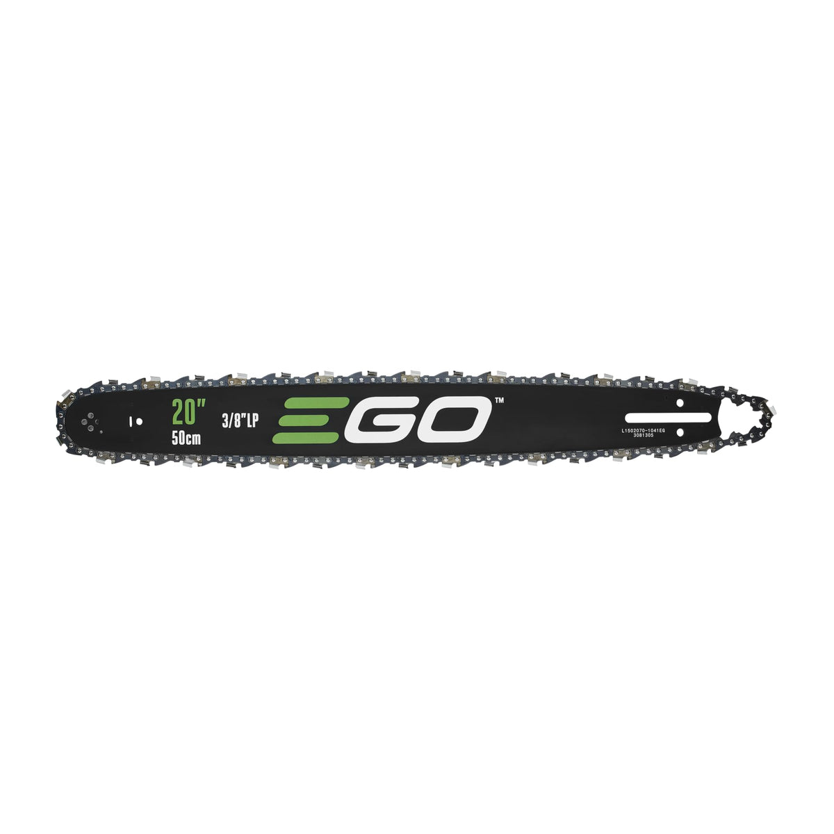 EGO Power+ 20-inch bar and chain front view showing durable cutting edge and compatibility