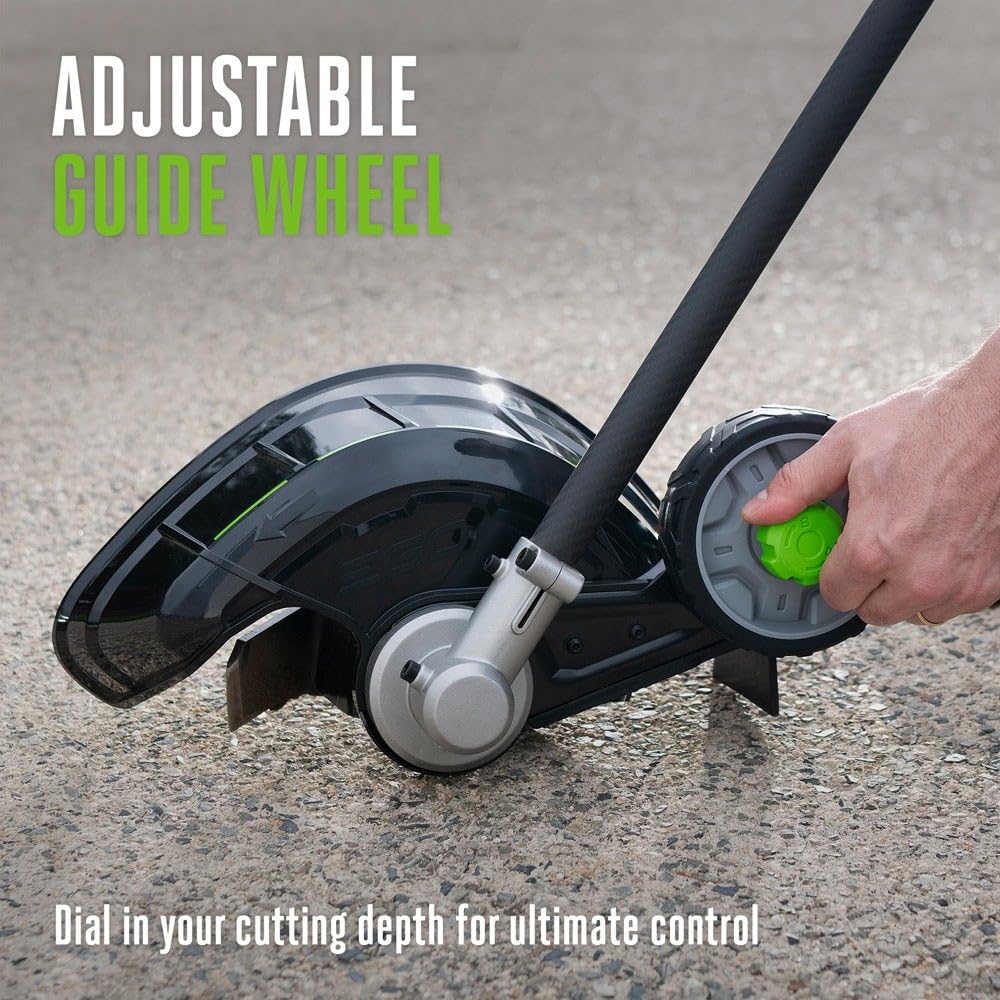 EGO Power+ adjustable guide wheel displaying depth control for consistent edging