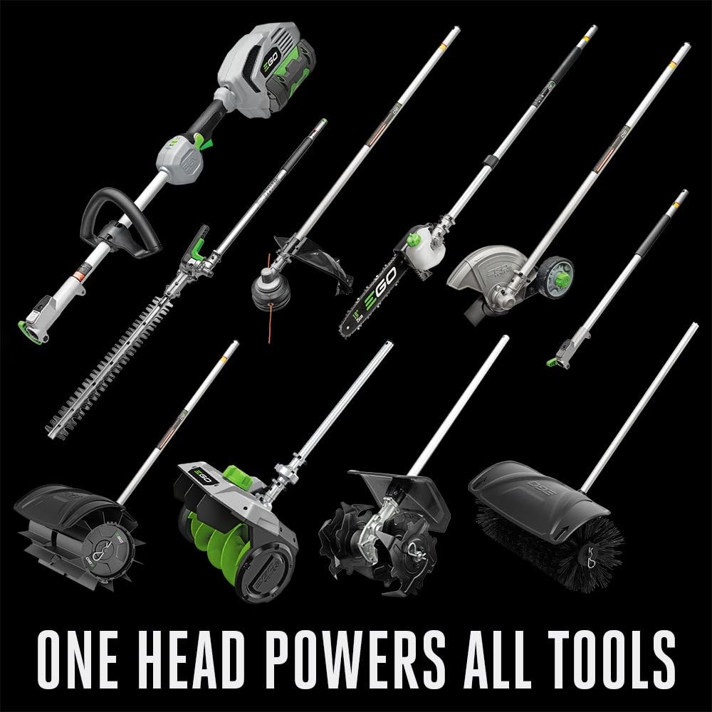 EGO Power+ size comparison with tools showing compact storage and multi-head versatility
