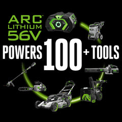 EGO Power+ charger front with LED indicators showing fast, monitored charging benefit
