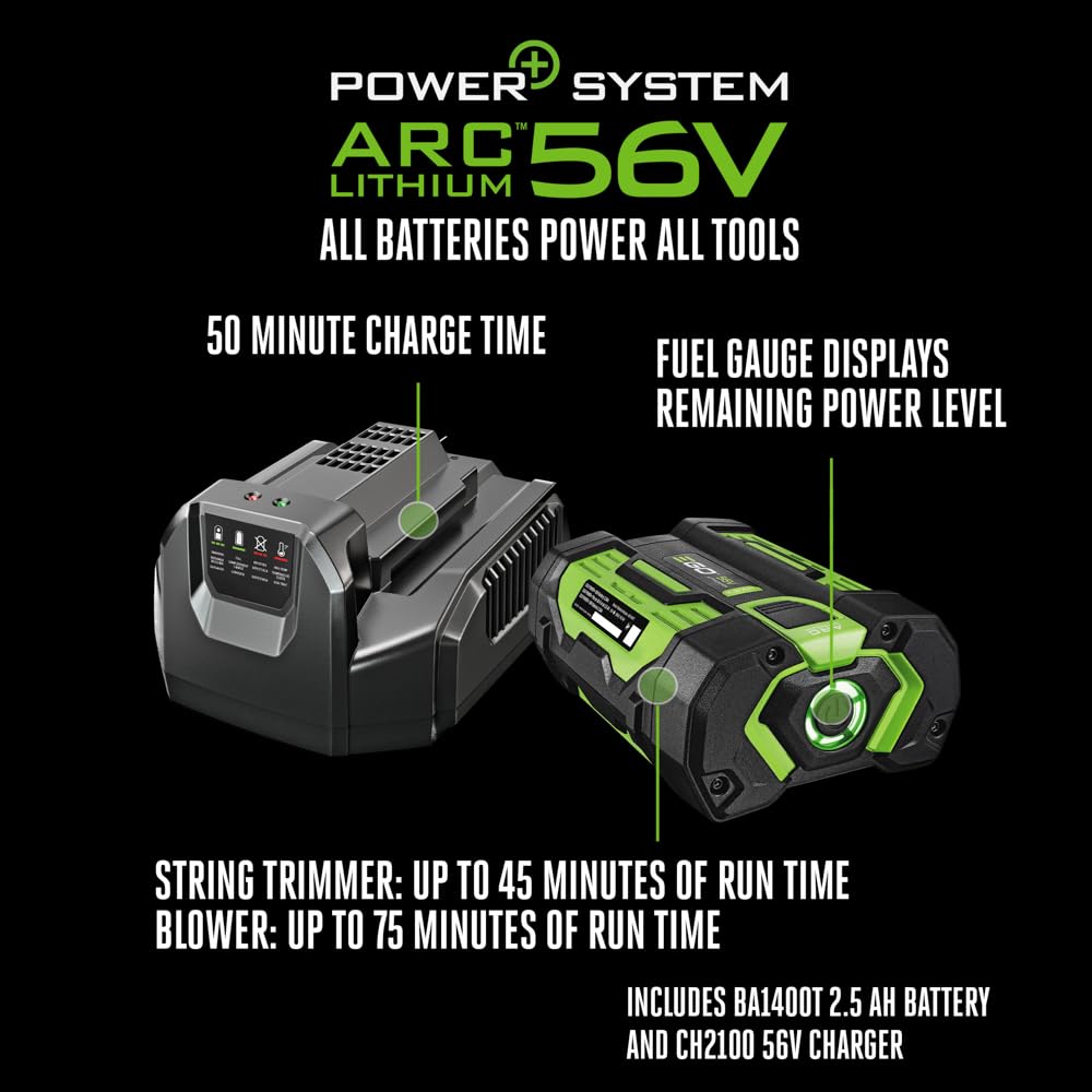 EGO Power+ blower and trimmer controls close-up, variable speed and turbo convenience