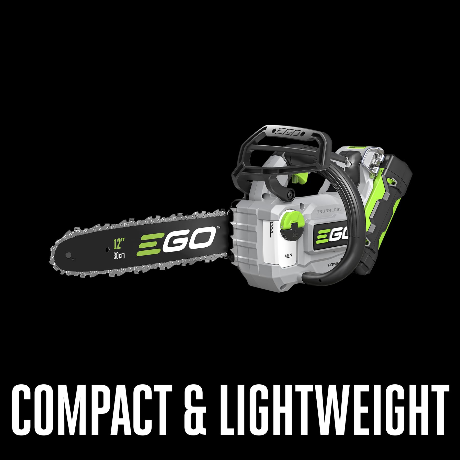 EGO Power+ saw cutting a tree limb demonstrating efficient cordless performance