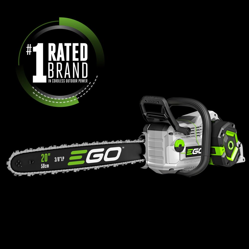 EGO POWER+ bar and chain detail highlighting durable chisel-tooth cutting