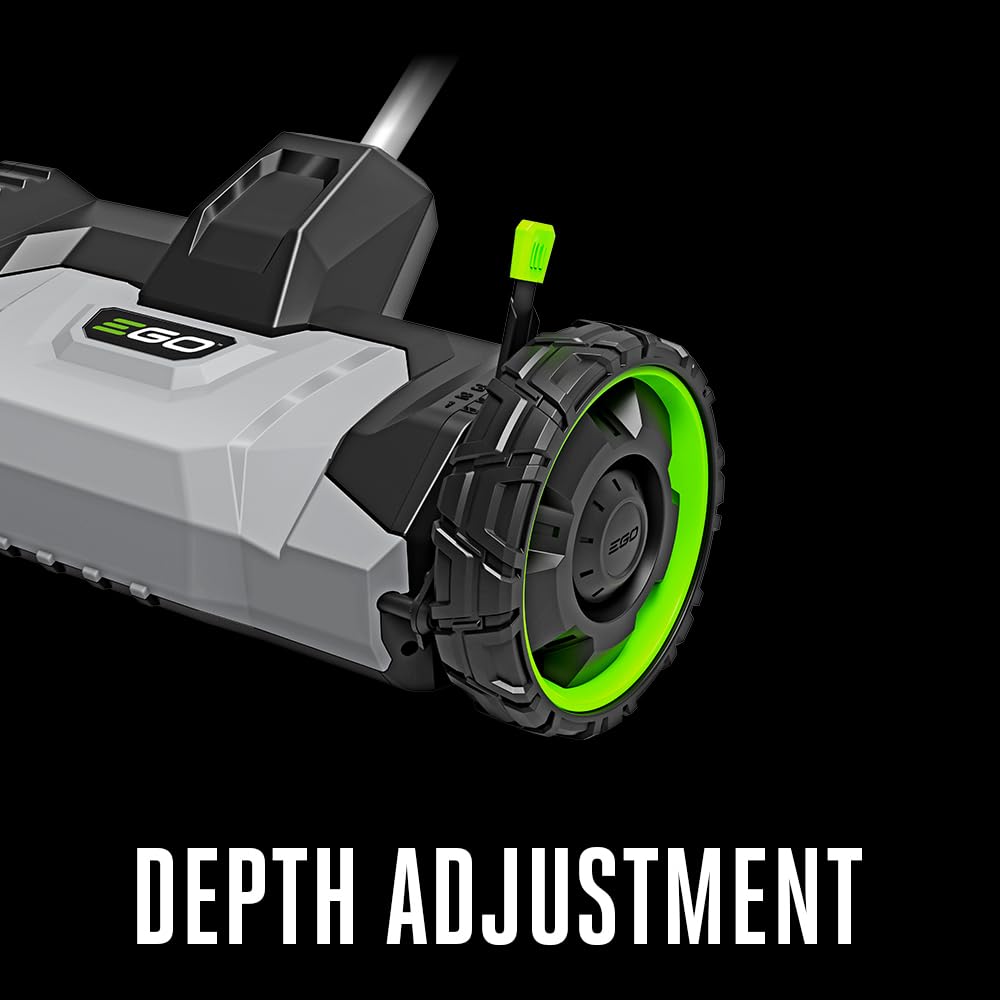 EGO Power+ rugged 8-inch wheels detail for smooth operation on lawns