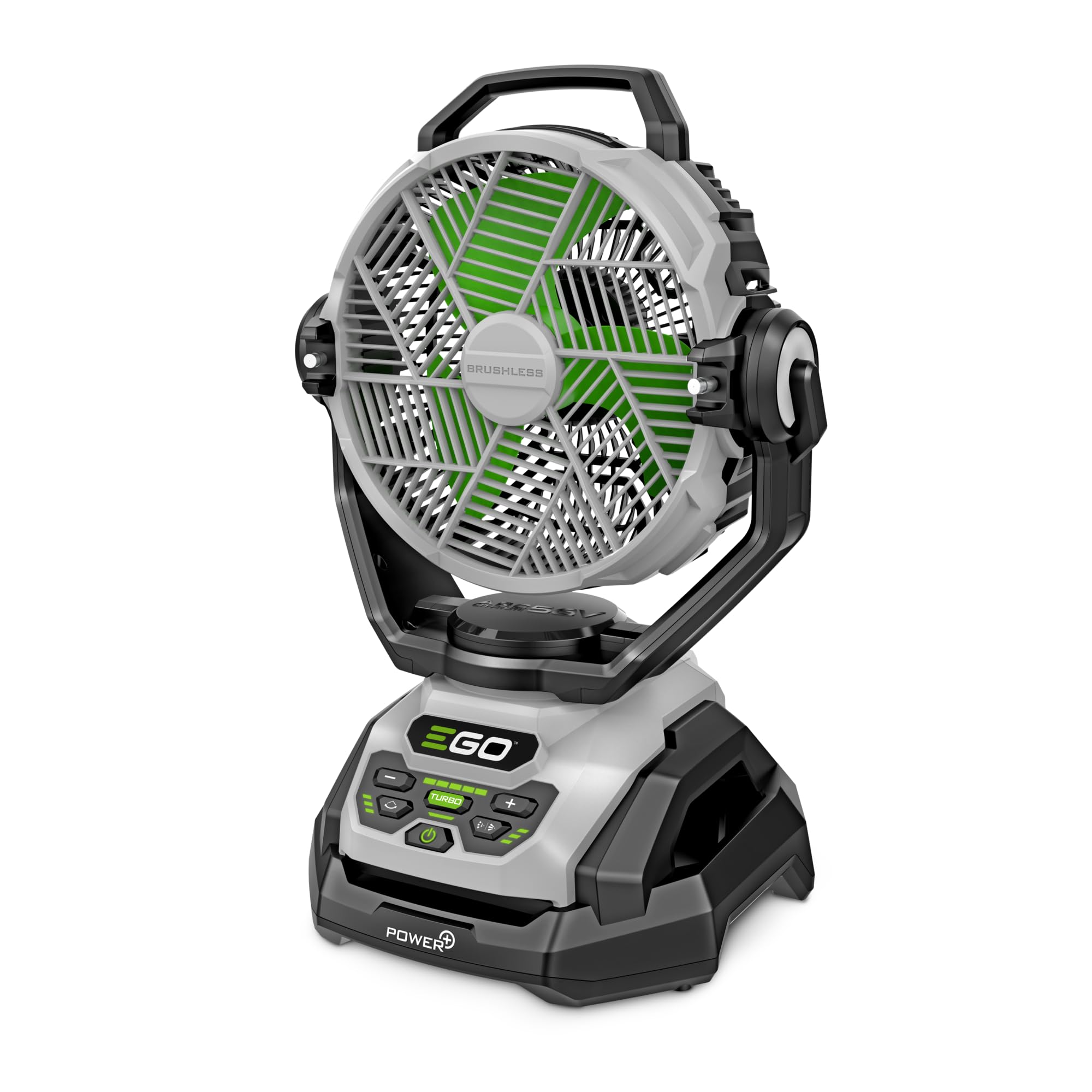 EGO Power+ front view showing fan blades and controls for powerful airflow