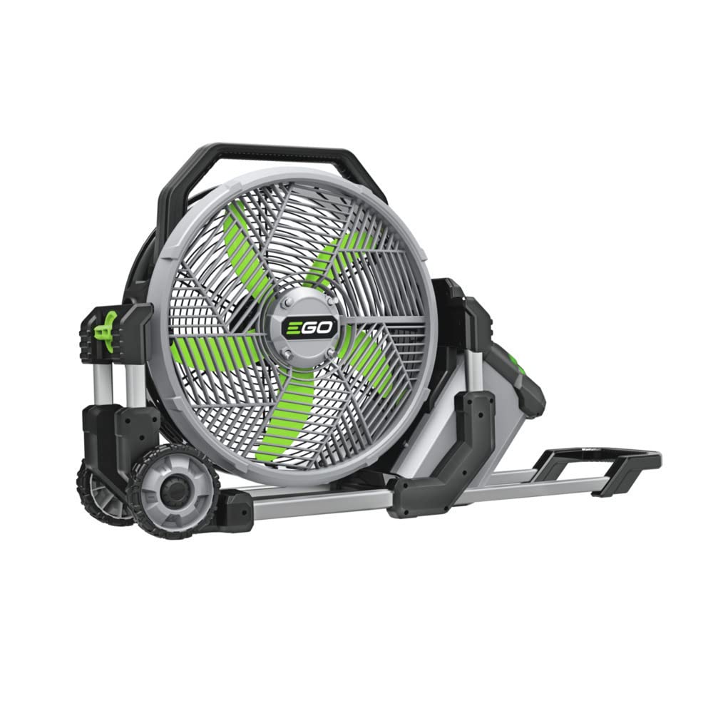 EGO Power+ FN1800 front angle showing fan head and protective grille for powerful cooling