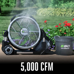 EGO Power+ telescopic handle and rugged wheels for convenient transport and storage