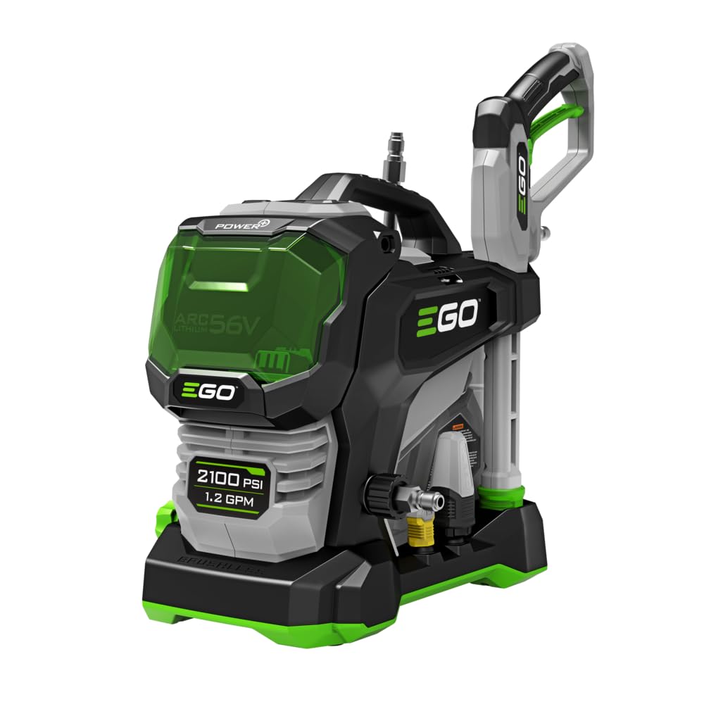 EGO Power+ front view showing compact pressure washer and handle for easy transport