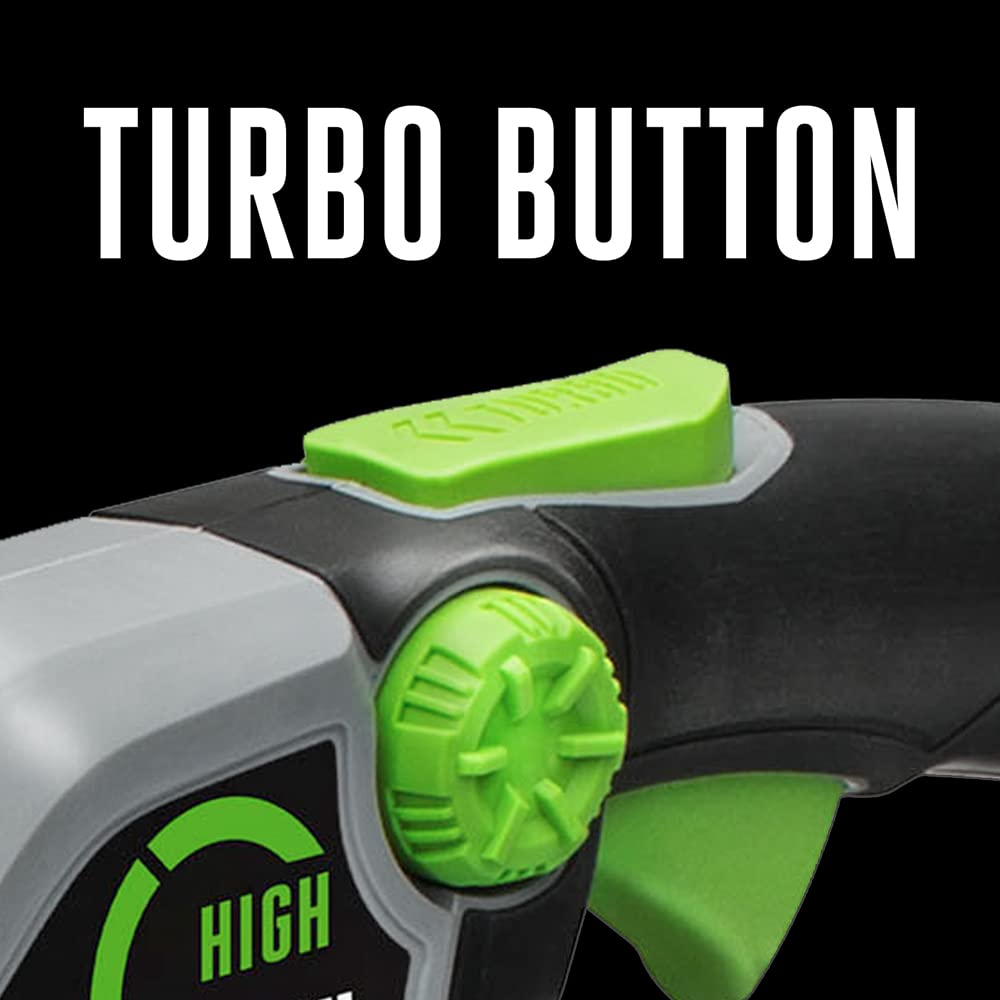 EGO Power+ LB6500 spread nozzle demonstrating broader clearing coverage