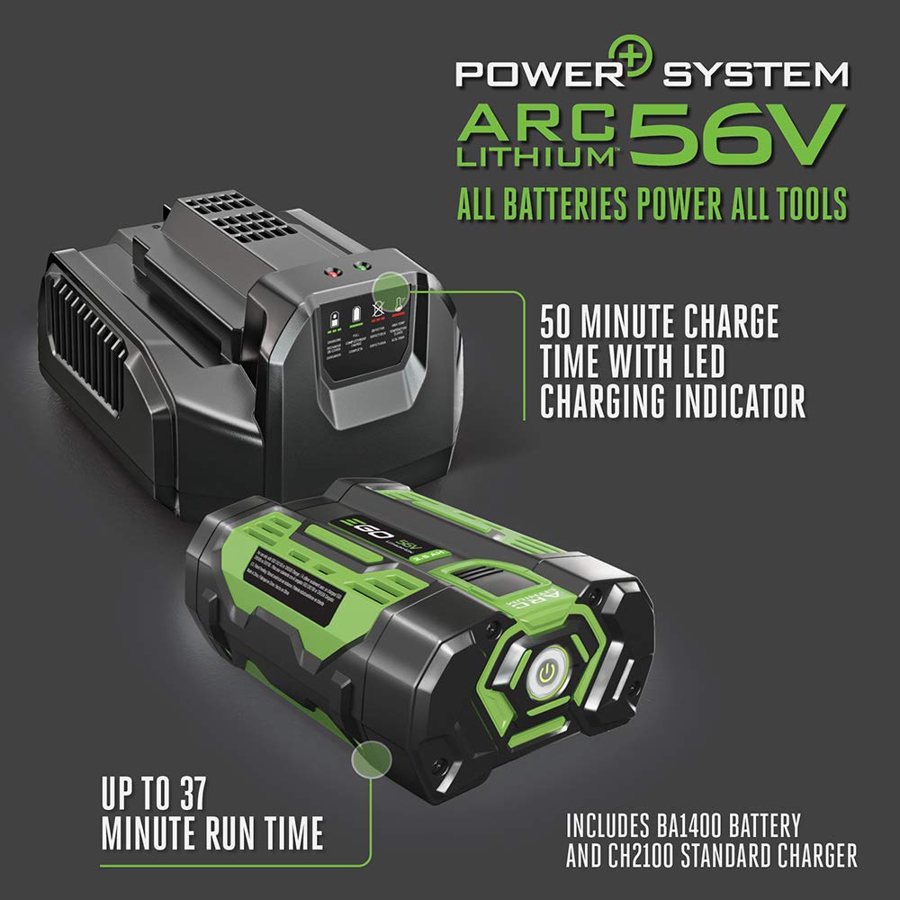 EGO Power+ size comparison with person illustrating compact storage benefit