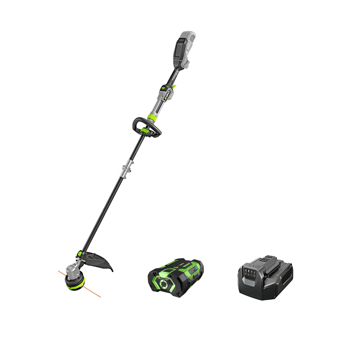 EGO Power+ front view showing trimmer and lightweight balance benefit