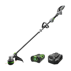 EGO Power+ trimmer front view showing cutting head and swath benefit