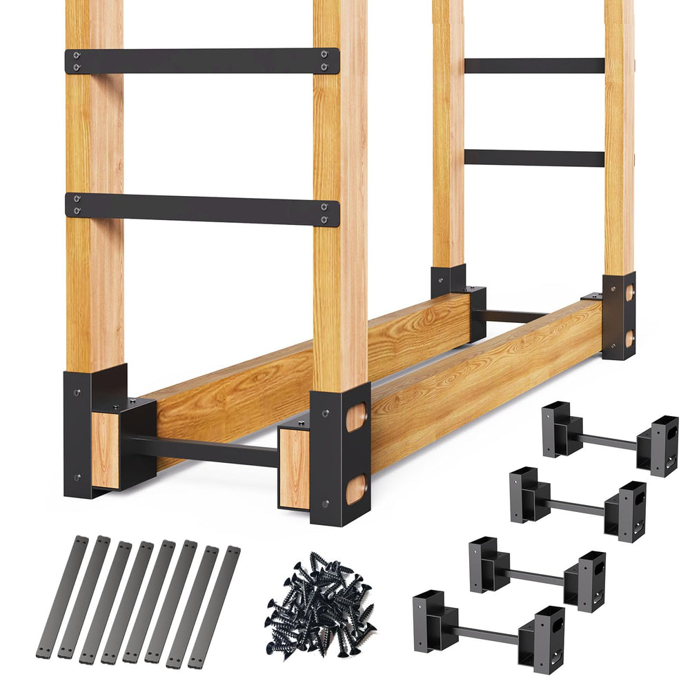 Eibikdi front view assembled rack showing tidy stacked wood and stability