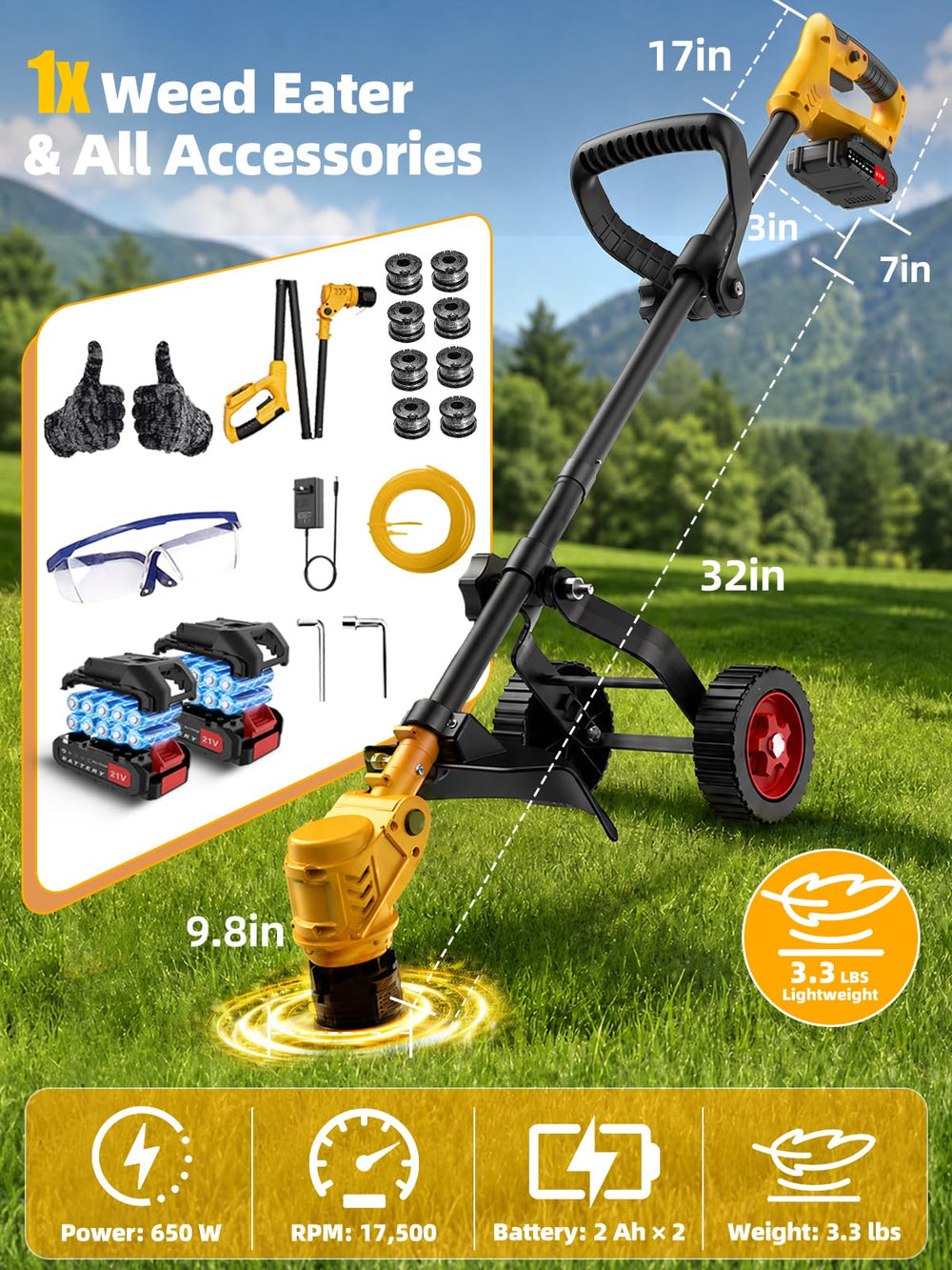 EIDOWA accessories laid out including gloves glasses and spare spools for immediate use