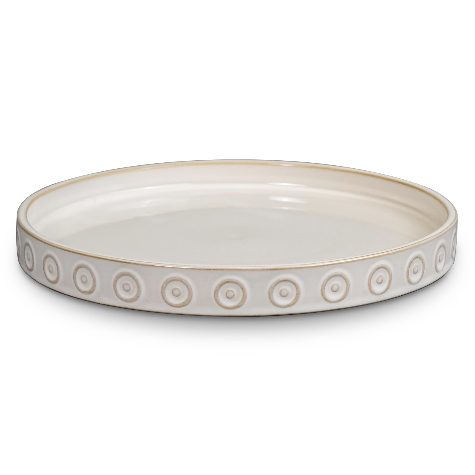 Eightpot cream ceramic saucer front view showing clean design and surface protection