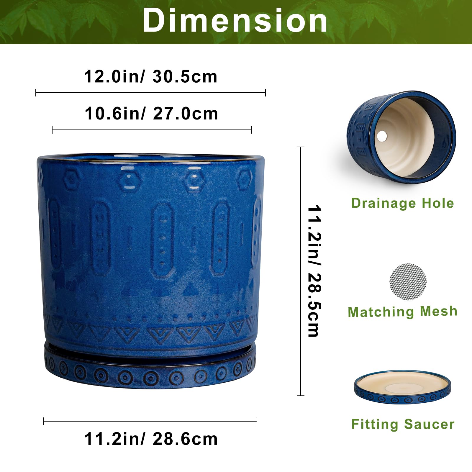 Eightpot drainage hole and matching saucer detail protecting surfaces from spills