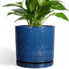 Eightpot front view blue planter showcasing elegant mid-century style and stability