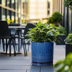Eightpot planter holding a monstera in a living room offering stylish greenery display