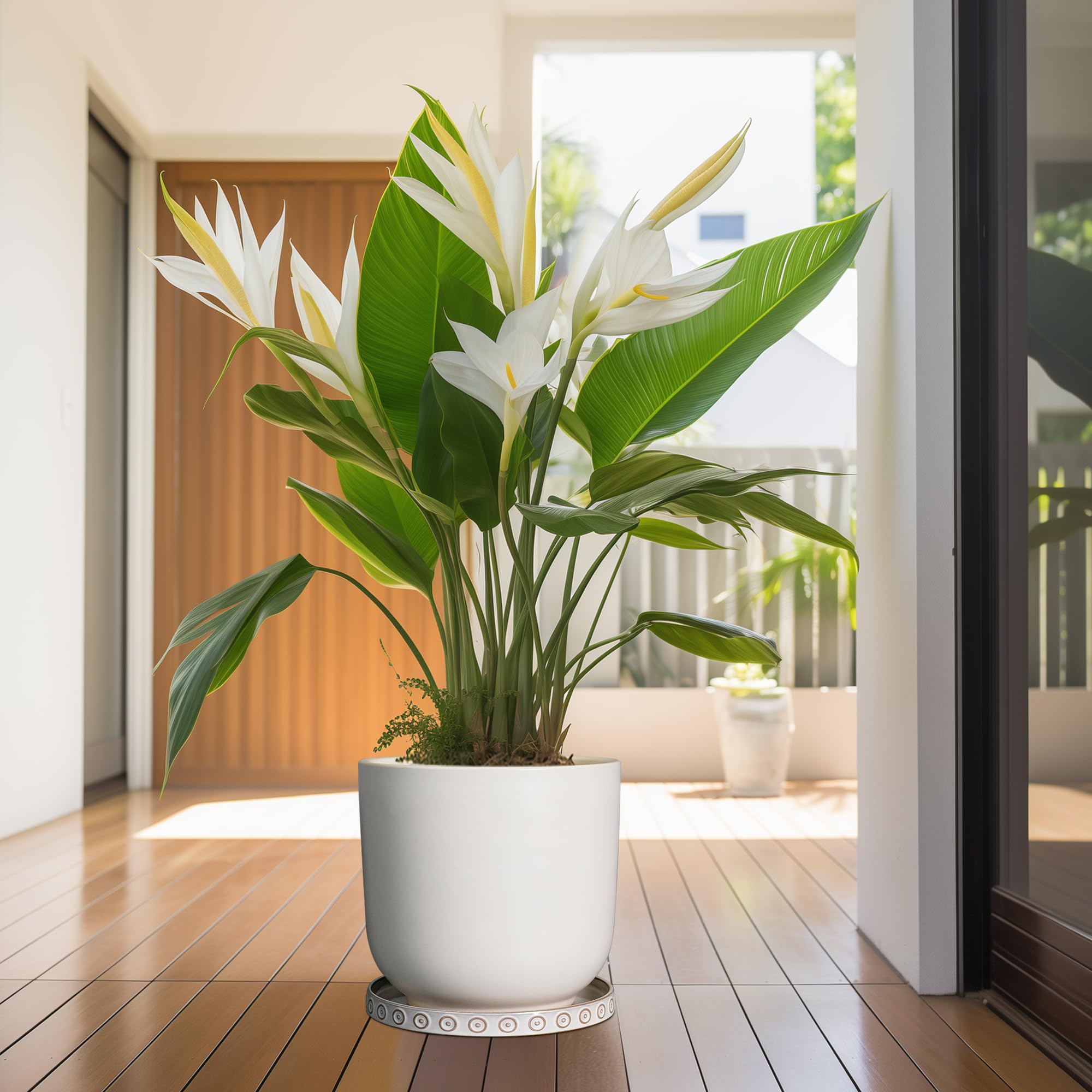 Eightpot saucer styled on a patio to show outdoor usability and aesthetic