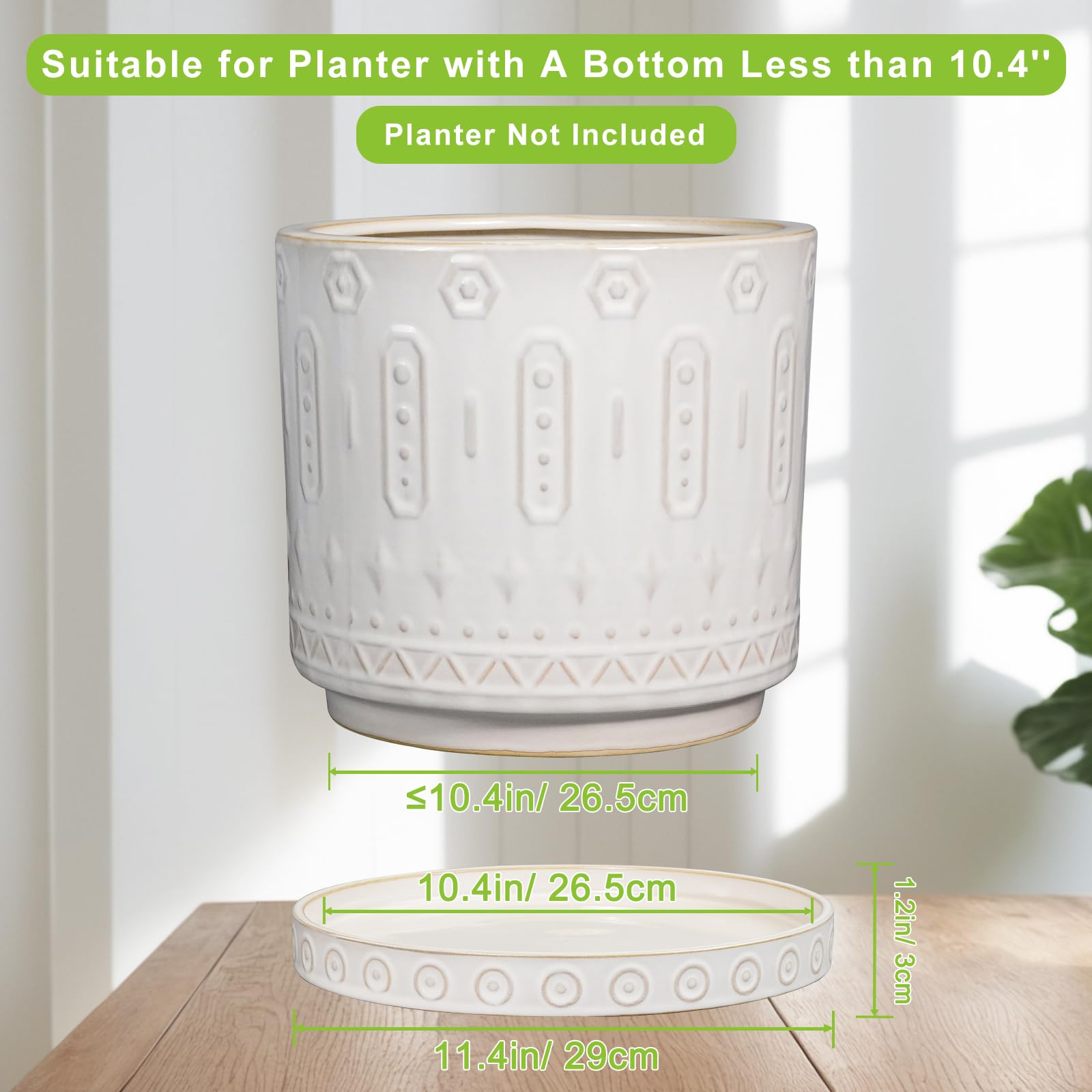 Eightpot saucer with pot placed inside showing fit and protection benefit