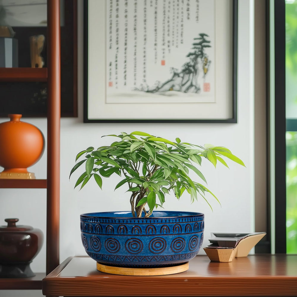 Eightpot side profile showing spiral relief and glazed ceramic finish