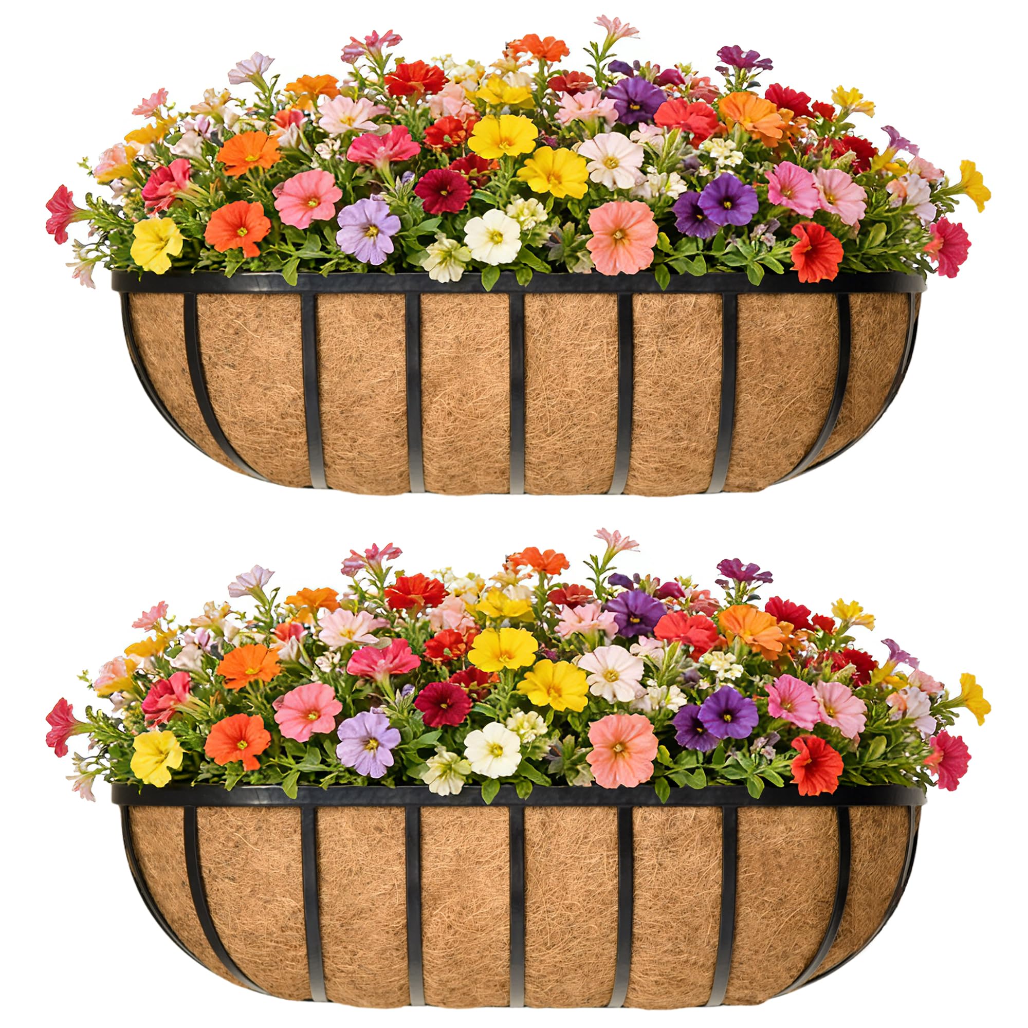 EIMQUVW front view of 30-inch metal railing planter showing clean design and capacity