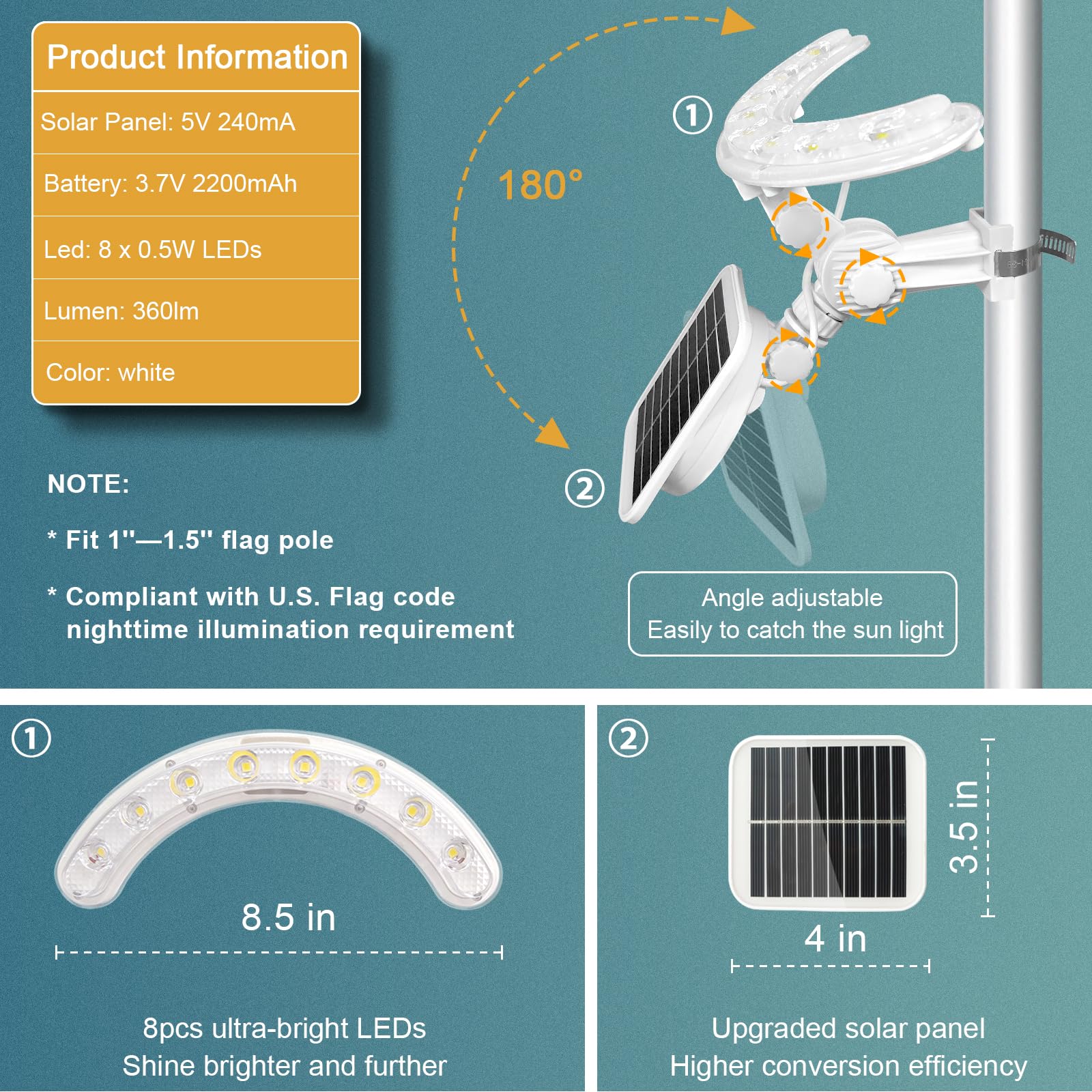 Einsamk size comparison with hand illustrating 7.5-inch extension pole scale