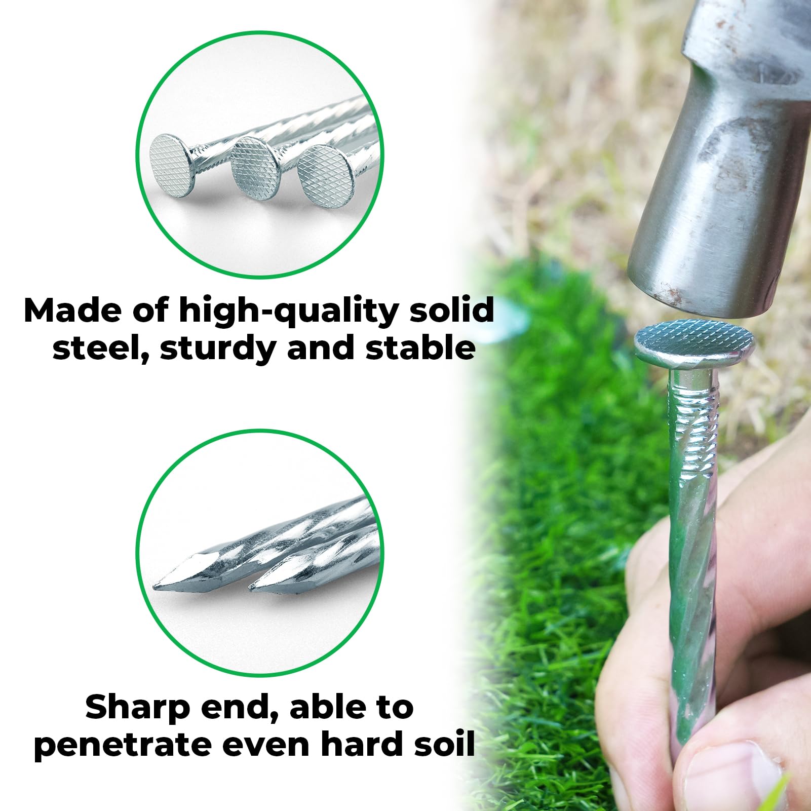 EISENSP stake driven into soil demonstrating deep anchoring benefit